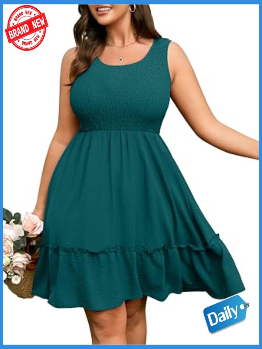 Sleeveless Smocked Empire Waist Mini Sundress Plus Size Boho Wedding Guest